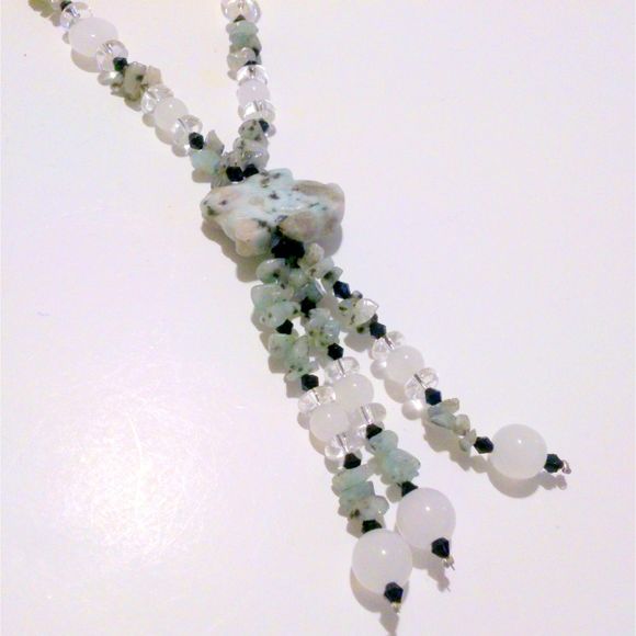 Amazonite Carved Rabbit Genuine Stone and Glass Bead Tassel Necklace - Picture 4 of 6
